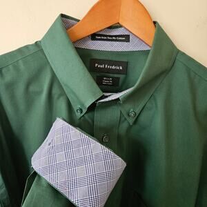 Paul Fredrick Men's Non-Iron Cotton Button Down Shirt 18.5/35 Classic Fit Green